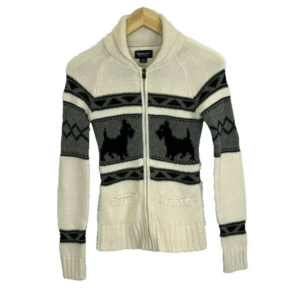 Bluenotes Cardigan Sweater Womens Size XS Scottie Dog Shawl Collar Grandpa Dad - Picture 1 of 3